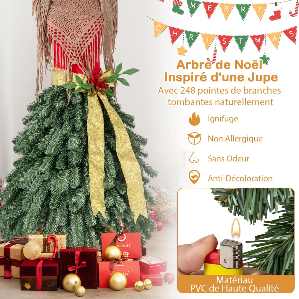Promotion 150cm Apšviestas Dirbtinės Kalėdinės Eglutės Manekeno Sijono Formos 248 Šakos 100 Šiltų Baltų LED Šviesų