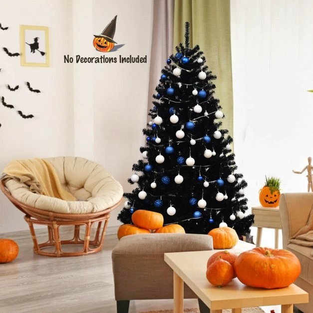 Promotion 1,8 m juoda Helovino eglutė su metalinėmis kojomis