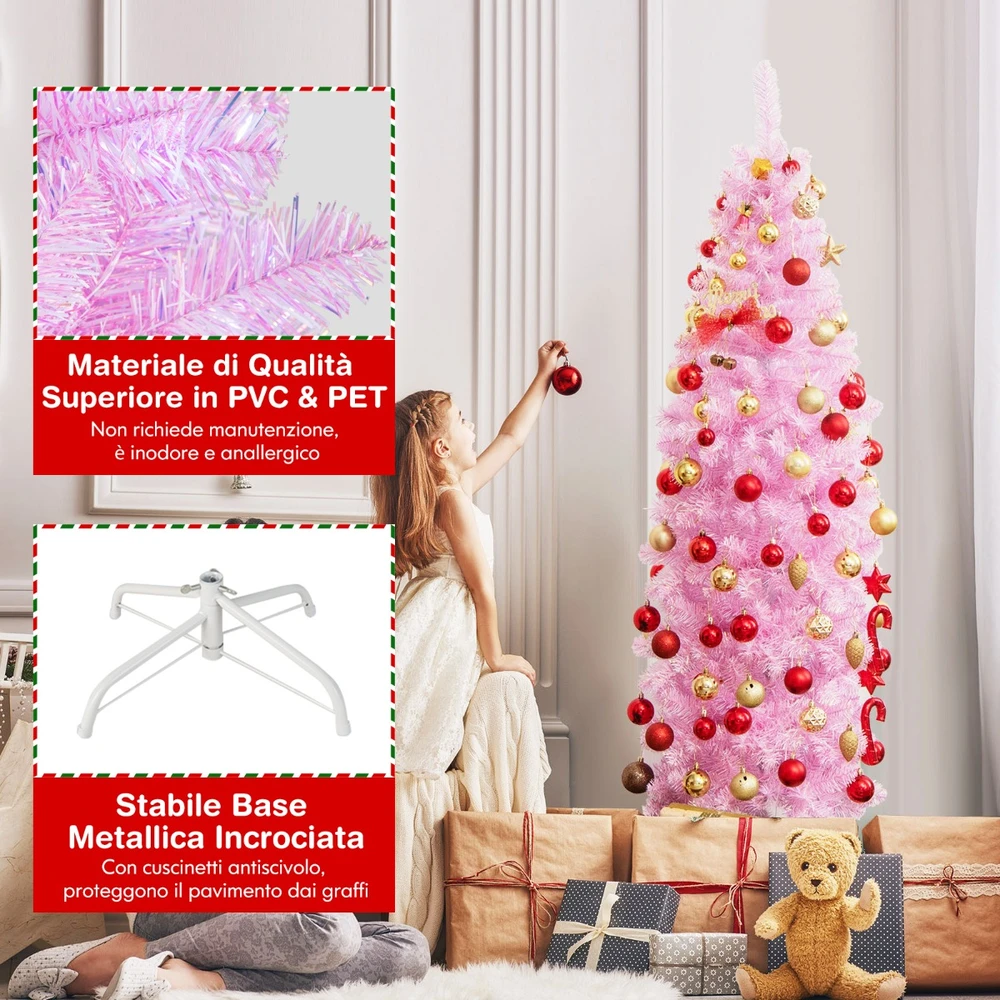 Promotion 180 cm Rožinė Dirbtinė Kalėdinė Eglutė su 250 LED Šviesų