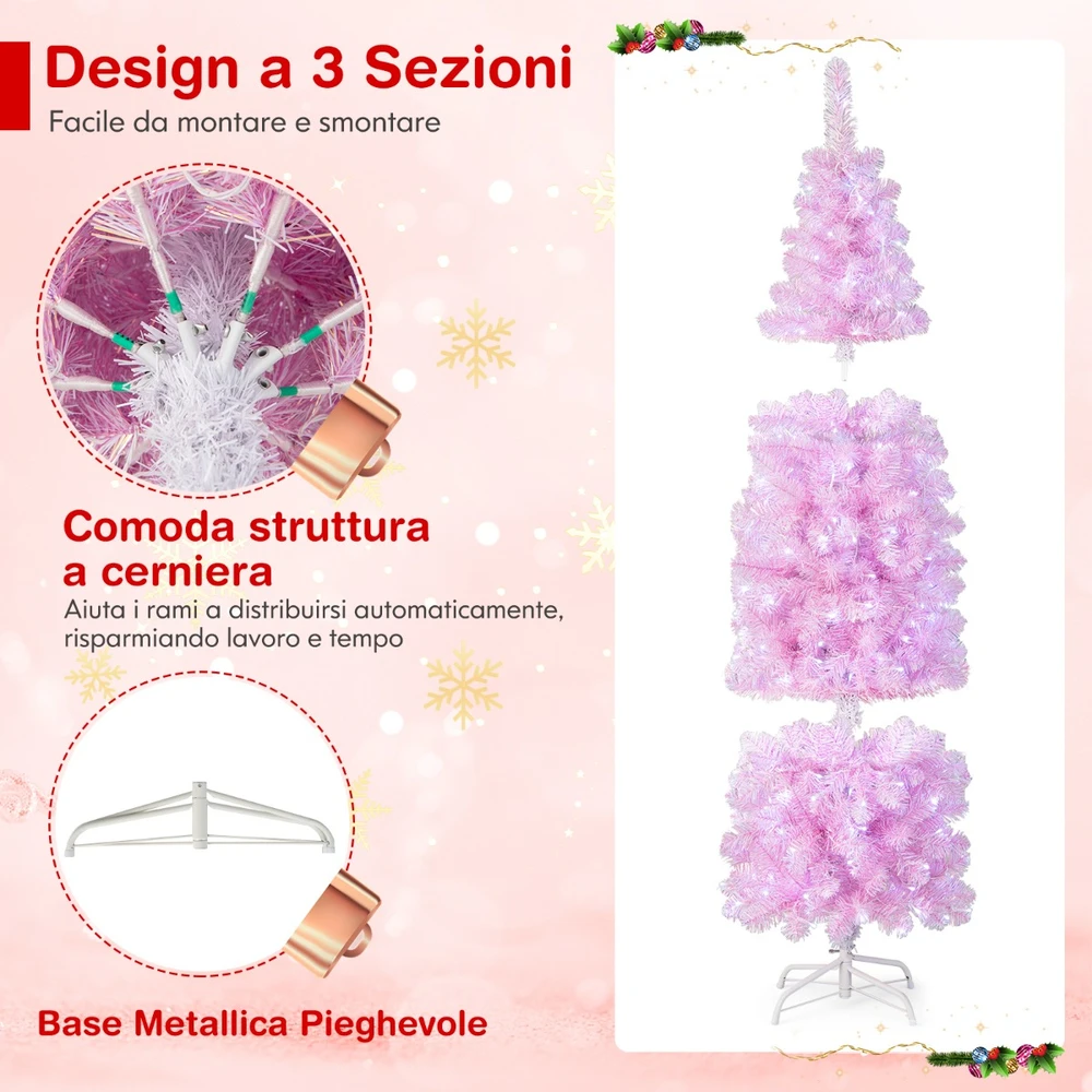 Promotion 180 cm Rožinė Dirbtinė Kalėdinė Eglutė su 250 LED Šviesų