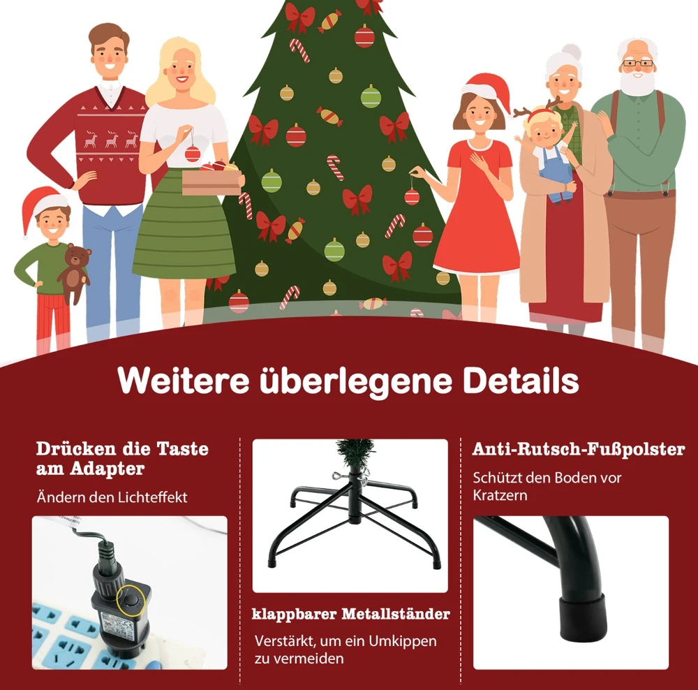 Promotion 183cm Dirbtinė Eglutė su 280 LED ir 8 Režimais
