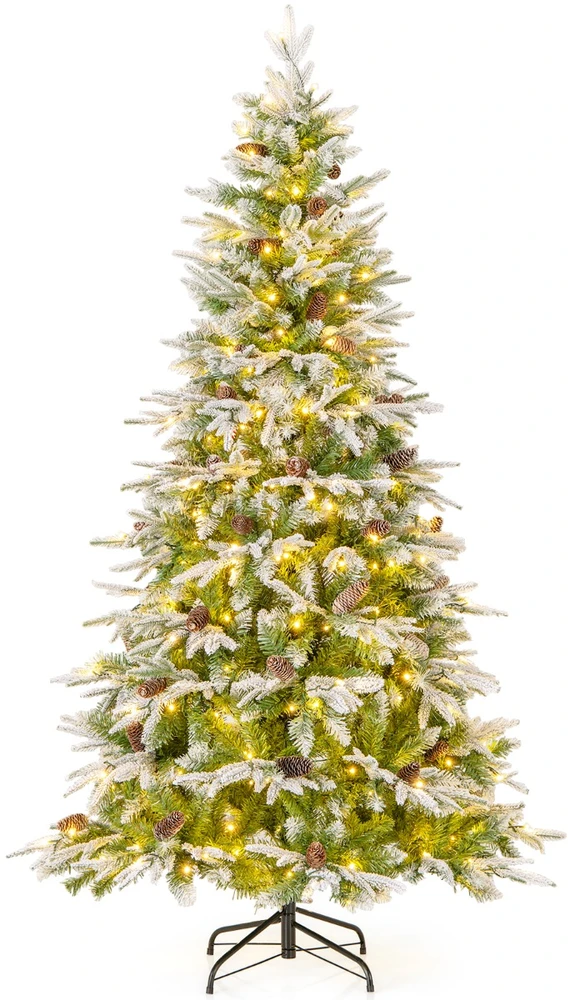Promotion 190cm dirbtinė eglutė su sniego efektu, sujungtomis šakomis, 765 galiukais, 62 kankorėžiais ir 280 šiltai baltomis LED lemputėmis