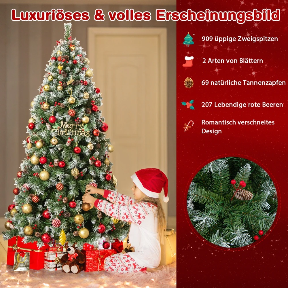 Promotion 195 cm Dirbtinė Eglutė su Sniegu, Kankorėžiais & 420 LED