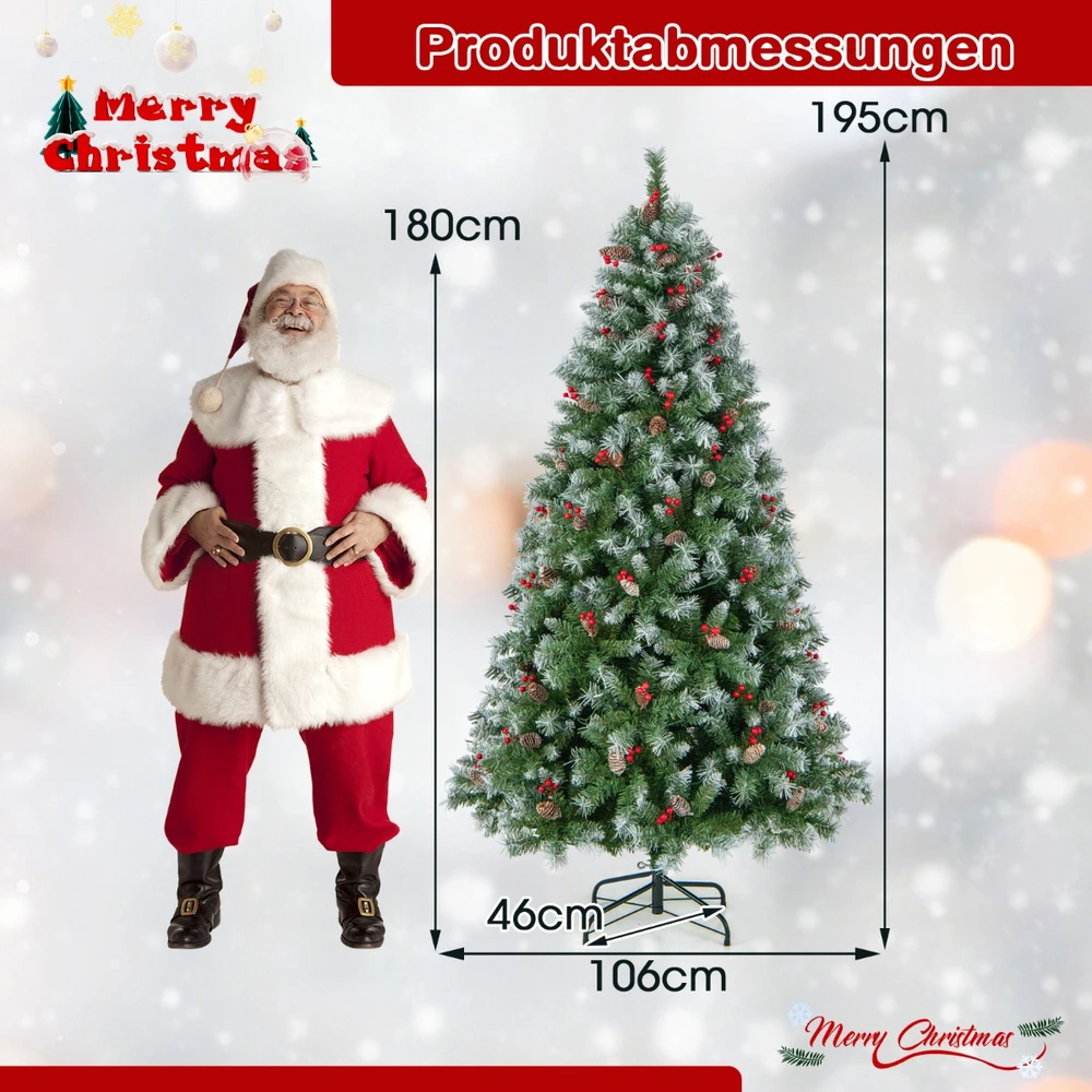 Promotion 195 cm Dirbtinė Eglutė su Sniegu, Kankorėžiais & 420 LED
