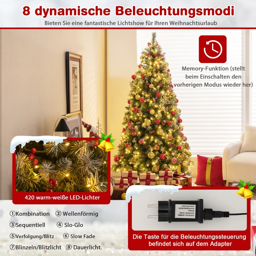 Promotion 195 cm Dirbtinė Eglutė su Sniegu, Kankorėžiais & 420 LED