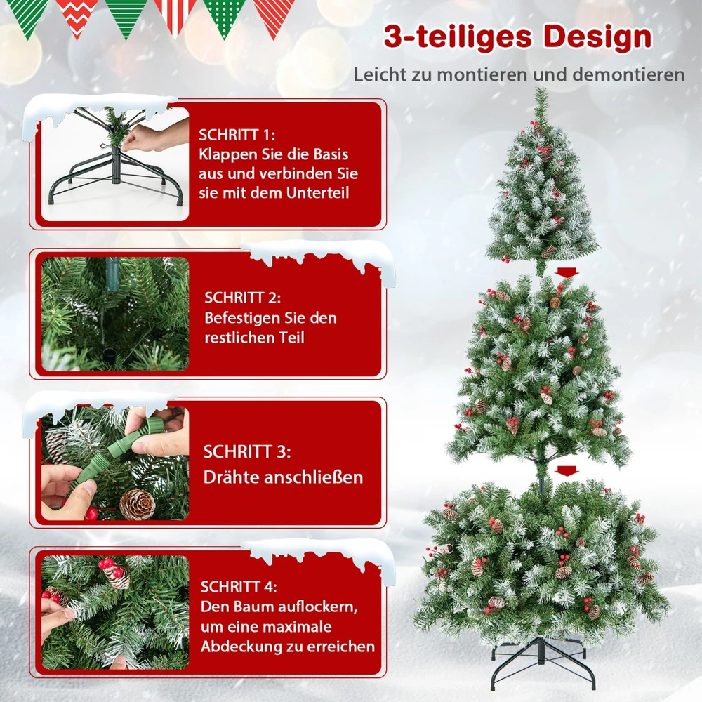 Promotion 195 cm Dirbtinė Eglutė su Sniegu, Kankorėžiais & 420 LED
