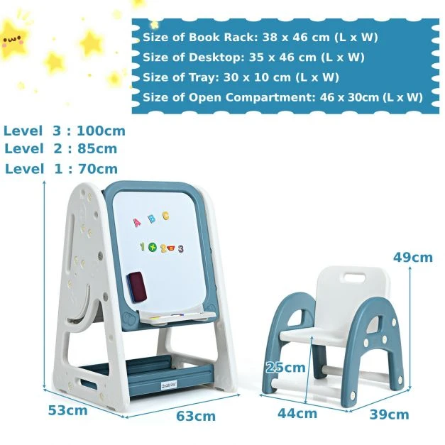 Promotion 2-in-1 vaikų piešimo stalas ir kėdė mėlyna