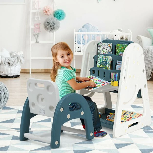 Promotion 2-in-1 vaikų piešimo stalas ir kėdė mėlyna