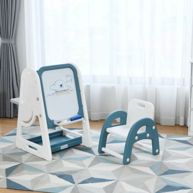 Promotion 2-in-1 vaikų piešimo stalas ir kėdė mėlyna
