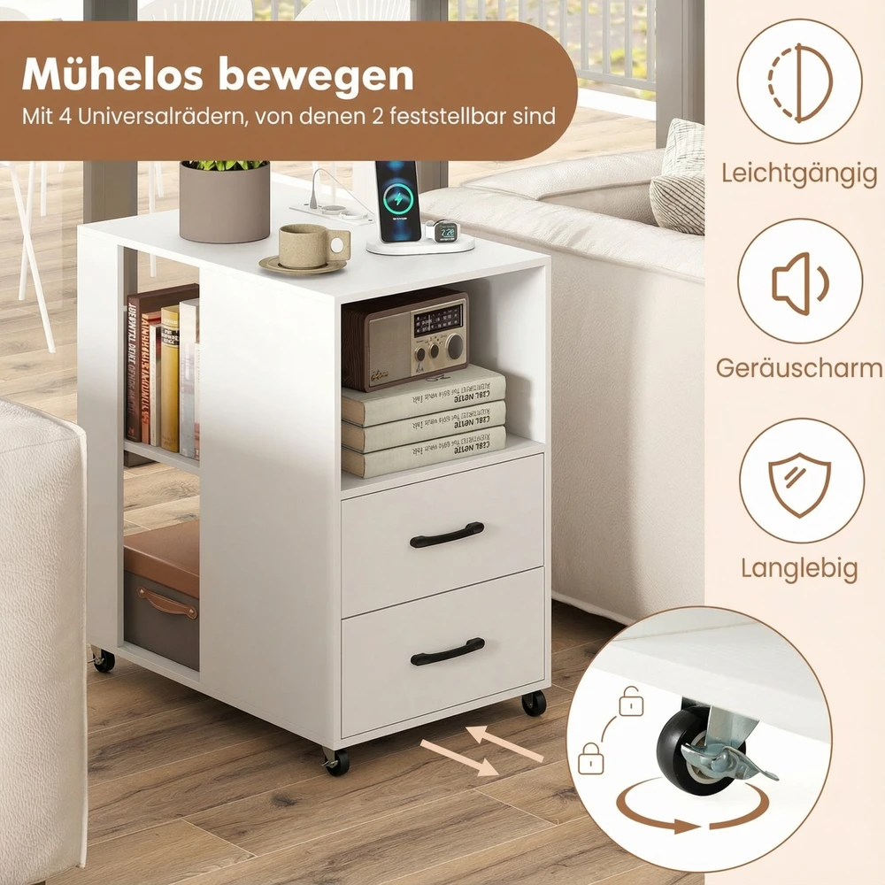 Promotion 2 ratukų baltų šoninių stalelių rinkinys su įkrovimo stotele