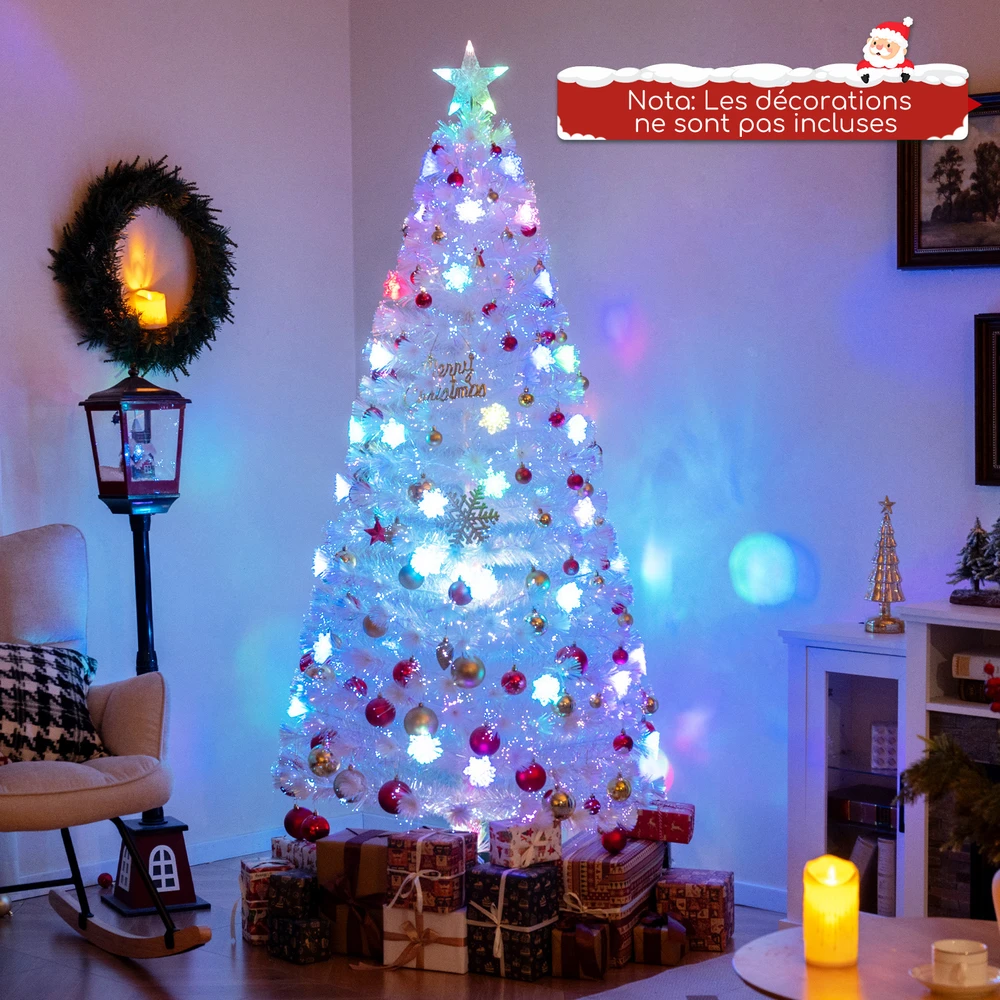 Promotion 210 cm Balta LED Kalėdinė Eglutė su Šviesolaidžiu