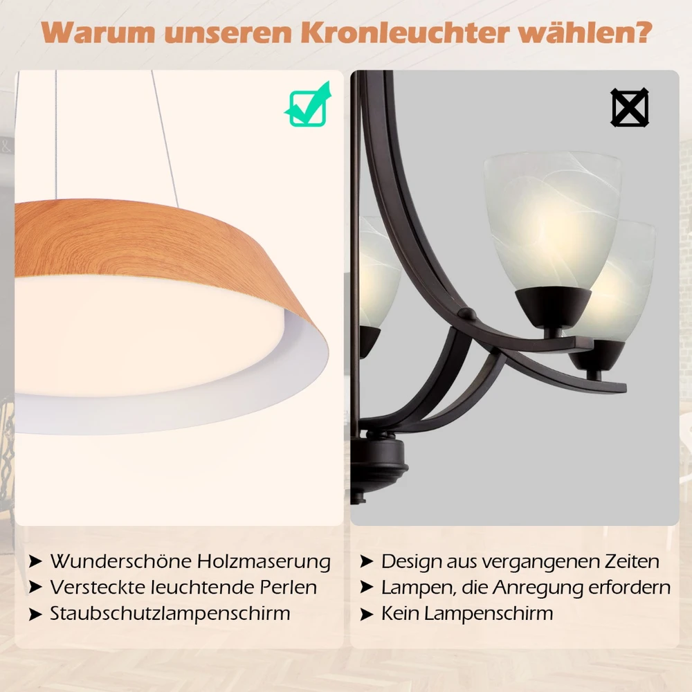 Promotion 21W LED lubinis šviestuvas su medžio raštu 40x40x145 cm