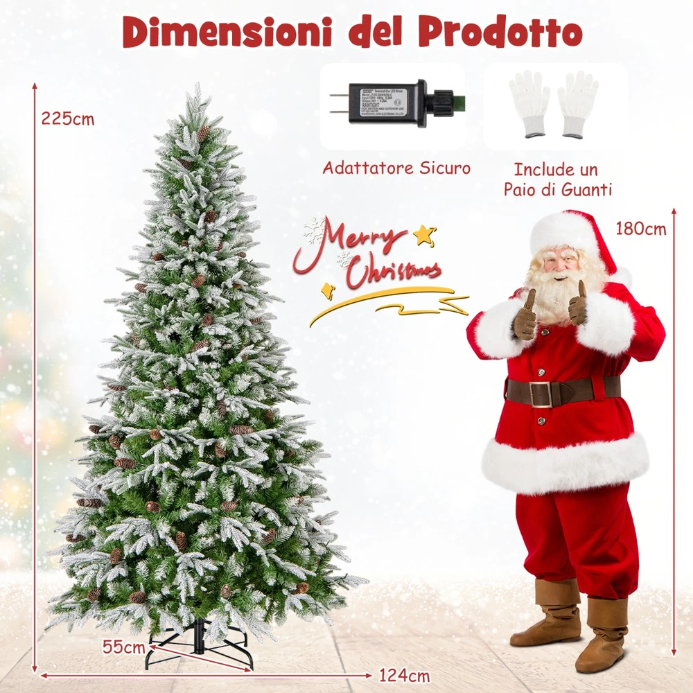 Promotion 225cm iš anksto apšviesta dirbtinė eglutė su sujungtais šakomis ir 1135 galiukais, su sniego efektu
