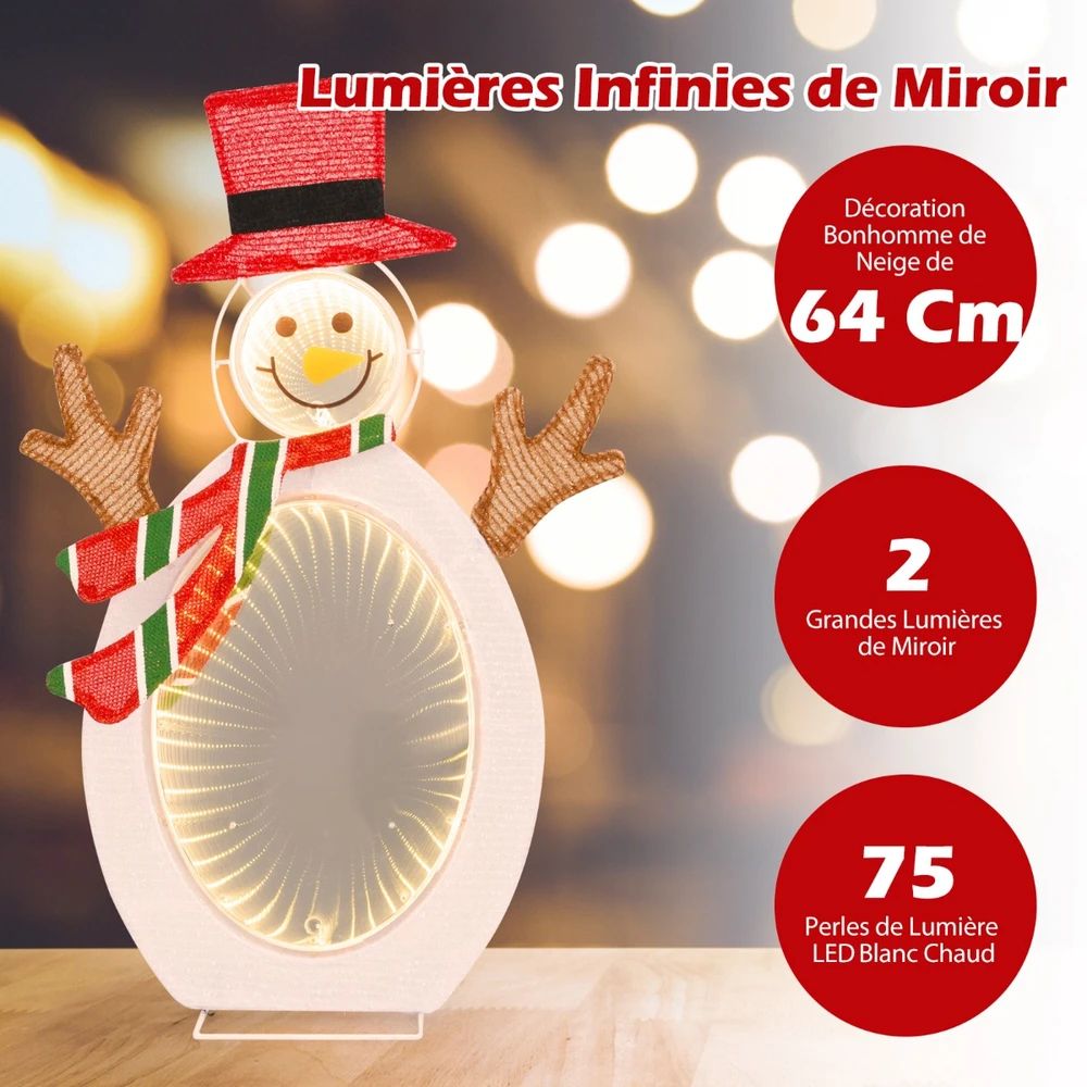 Promotion 2D Kalėdų dekoracija su sniego seneliu, 75 LED šviesos, 2 begalybės veidrodžiai