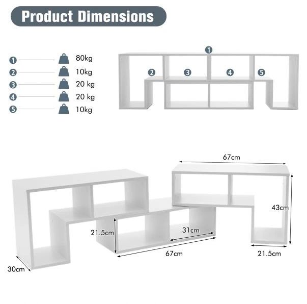TV staliukas Promotion 3 dalių transformuojamas TV stovas iki 65" televizoriui, baltas