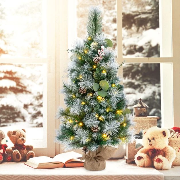 Promotion 3 ft apšviesta dirbtinė mini Kalėdų eglutė su 98 PVC šakomis ir pušies spygliukais