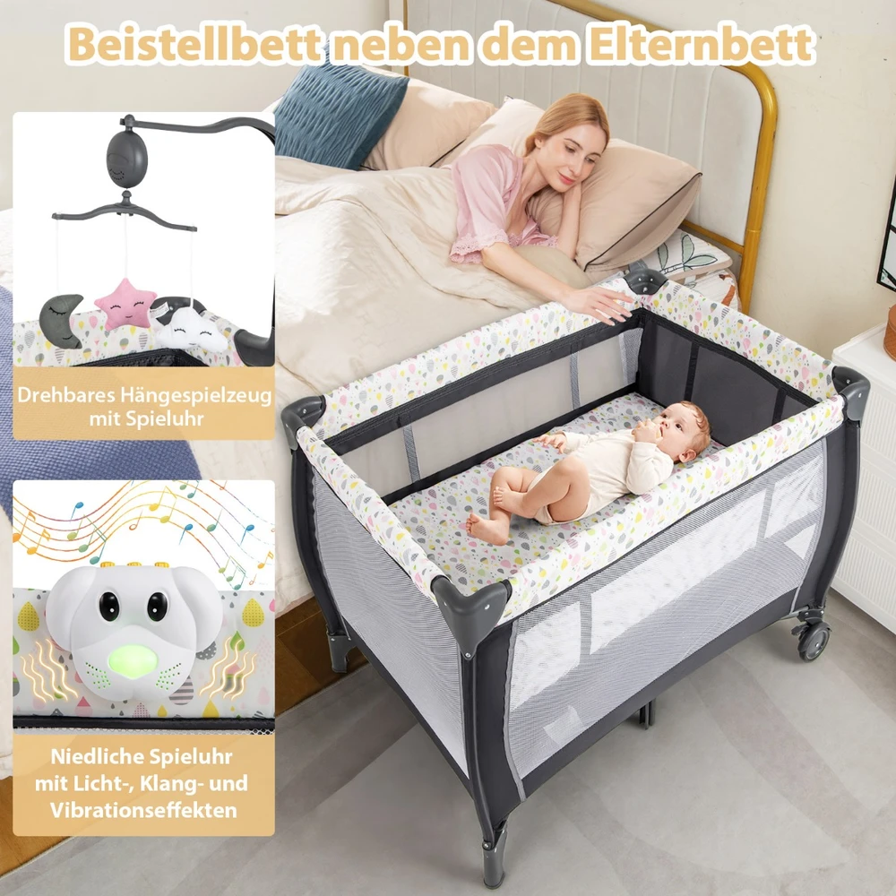 Promotion 3-in-1 sulankstomas lovos staliukas su čiužiniu spalvotas