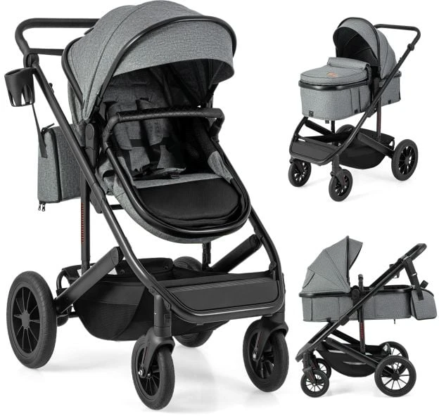 Promotion 3-in-1 sulankstomas naujagimio vežimėlis, pilkas spalvos