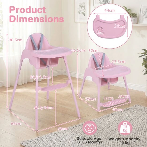 Promotion 4-in-1 kūdikio aukštas kėdė 6-38 mėn, rožinė