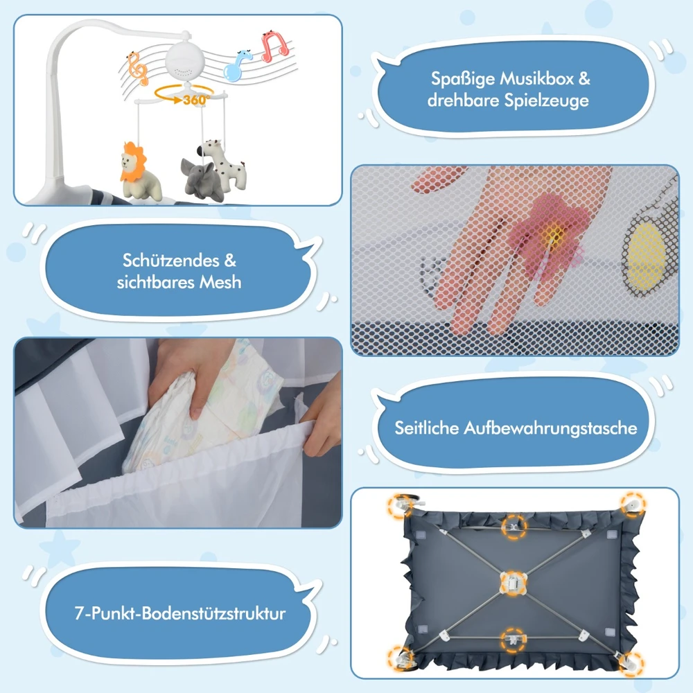 Promotion 4-in-1 kūdikio lovelė su nuimamu stogeliu, pilka