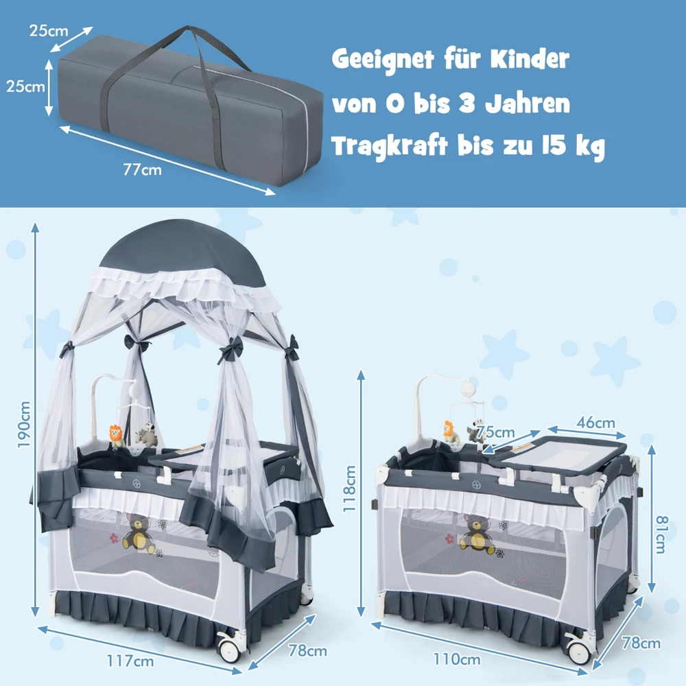 Promotion 4-in-1 kūdikio lovelė su nuimamu stogeliu, pilka