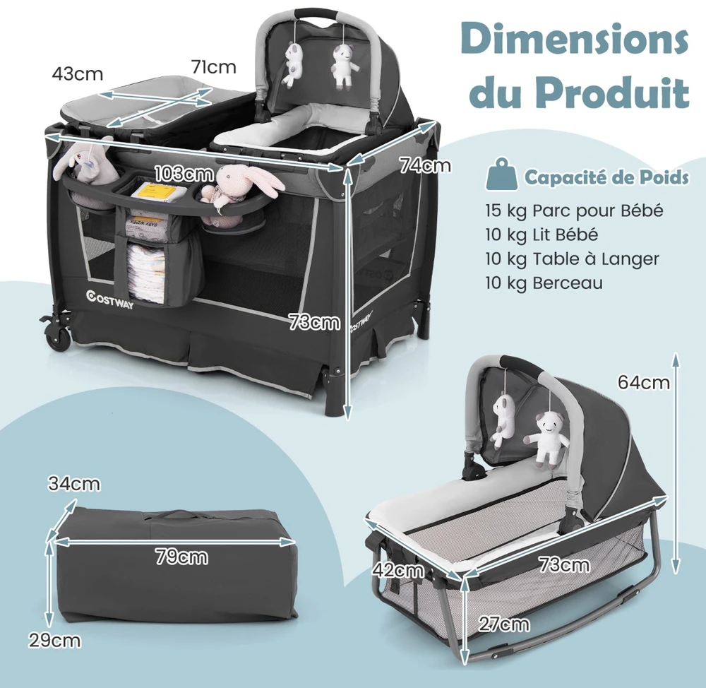 Promotion 5-in-1 sulankstoma kelioninė lovelė pilka