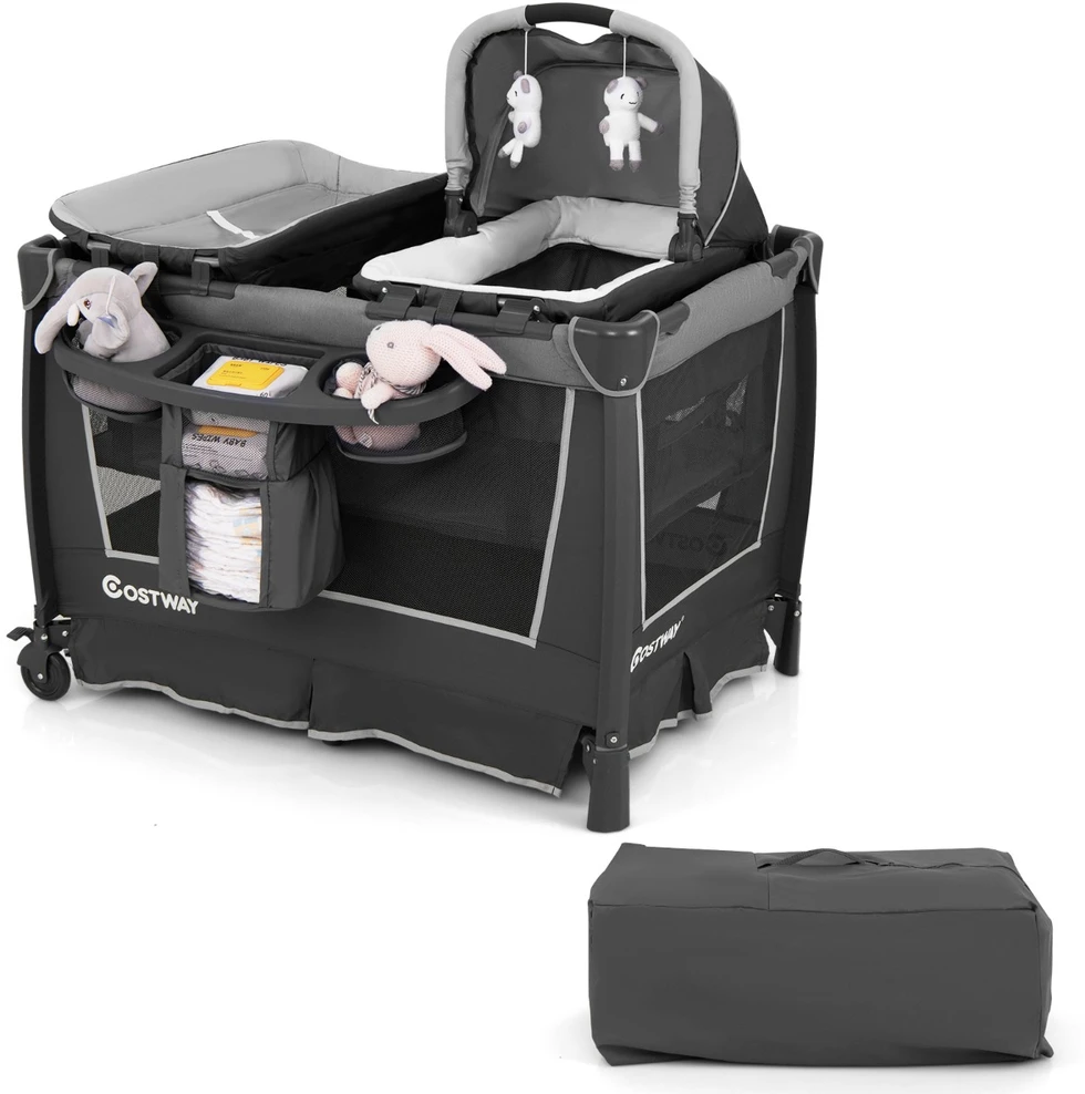 Promotion 5-in-1 sulankstoma kelioninė lovelė pilka