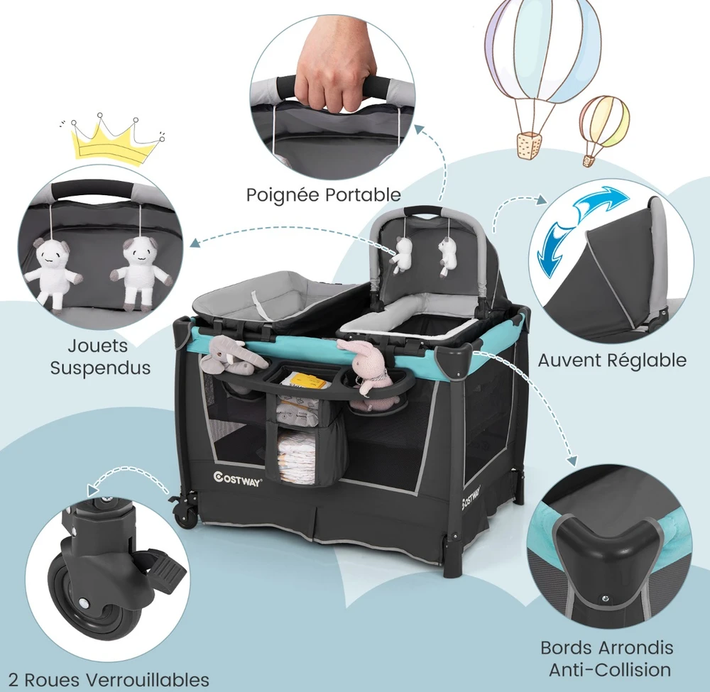 Promotion 5-in-1 sulankstoma kelioninė lovelė žalia