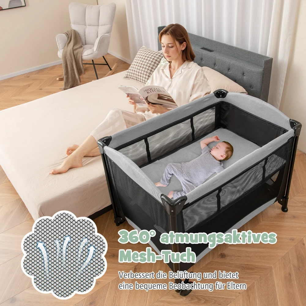 Promotion 5-in-1 Sulankstoma Vaikų Lovelė Juoda/Pilka