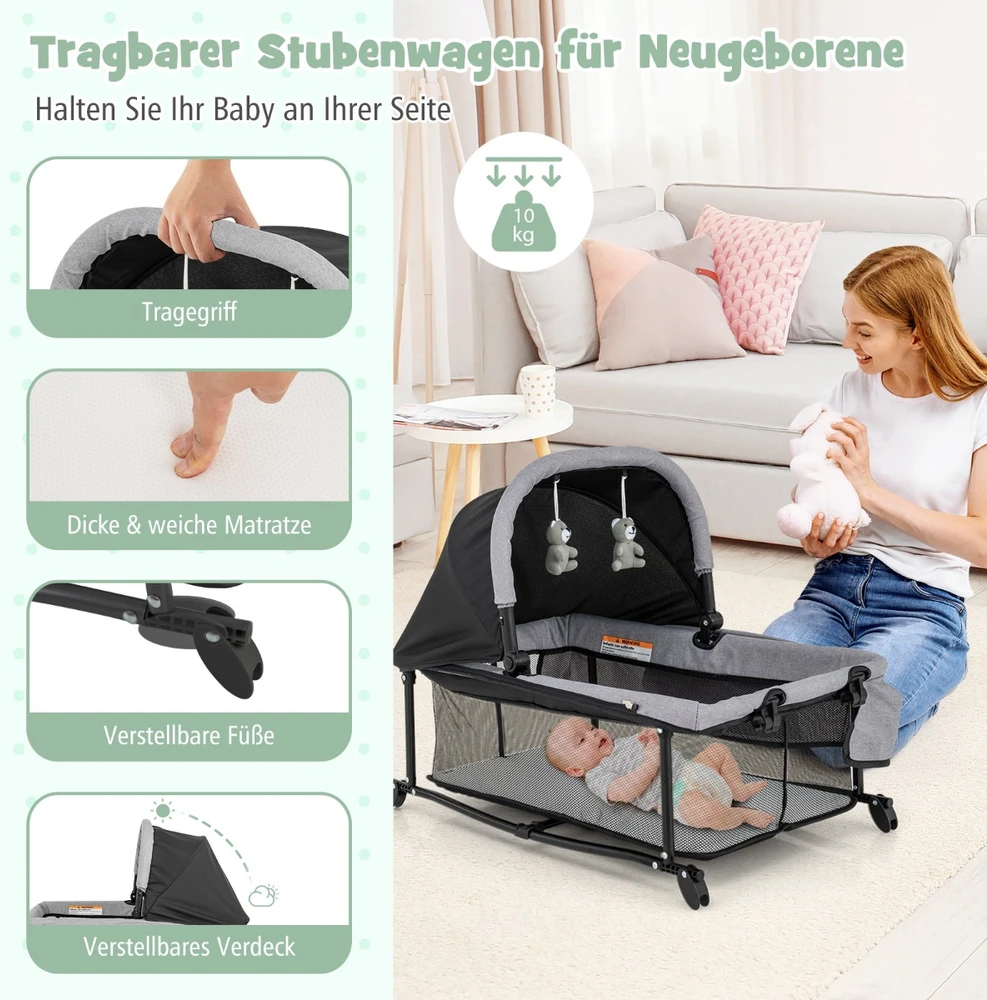 Promotion 5-in-1 Sulankstoma Vaikų Lovelė Juoda/Pilka