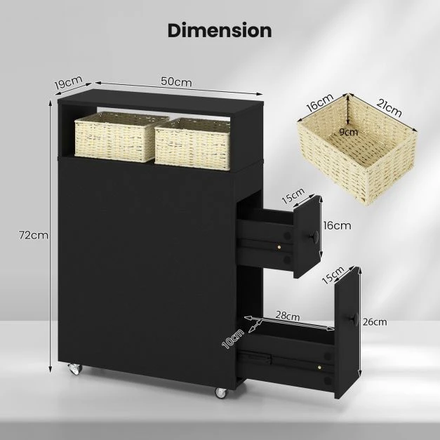 Promotion 50x19x72 cm Judrus Vonios Spintelė Su 2 Stumdomais Stalčiais Juoda