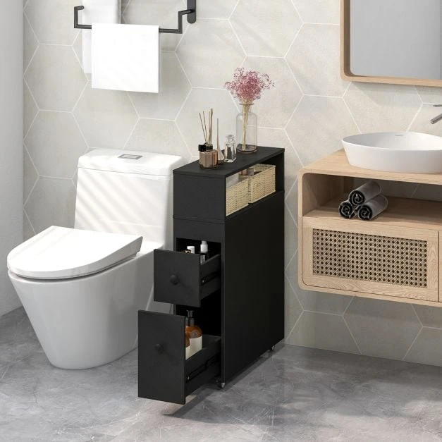 Promotion 50x19x72 cm Judrus Vonios Spintelė Su 2 Stumdomais Stalčiais Juoda