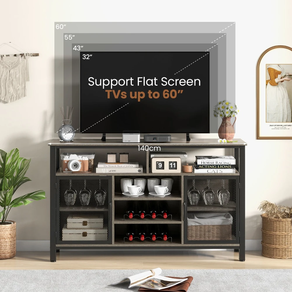 Promotion 55" Bufetinis spintelė su vyno laikikliais, pilka