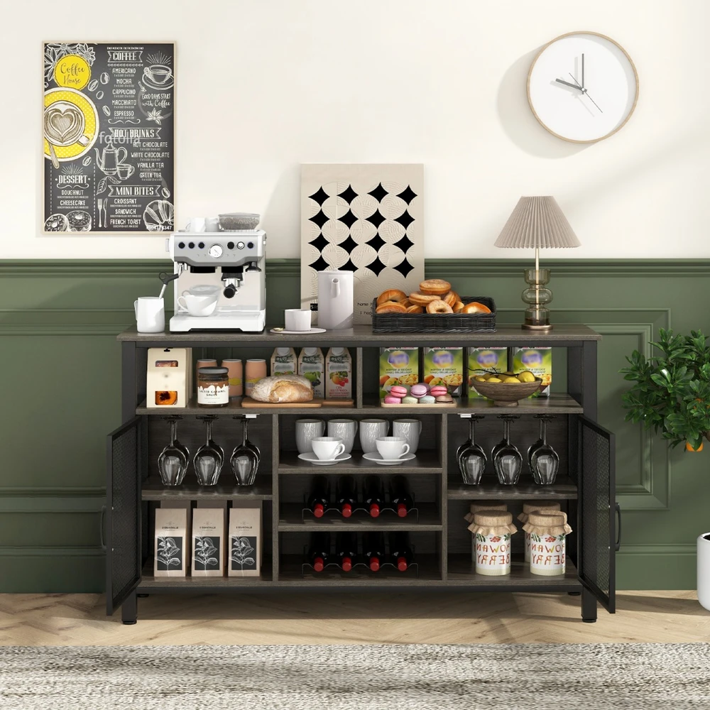 Promotion 55" Bufetinis spintelė su vyno laikikliais, pilka