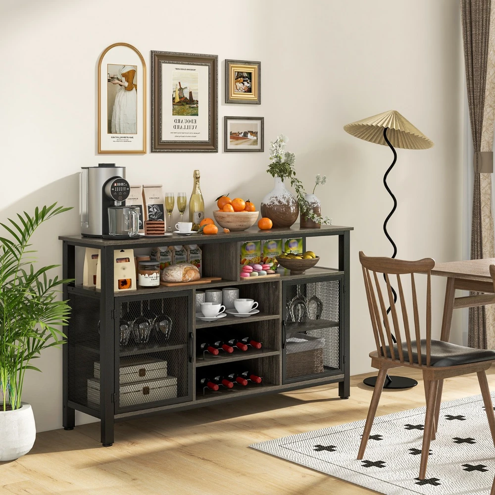 Promotion 55" Bufetinis spintelė su vyno laikikliais, pilka