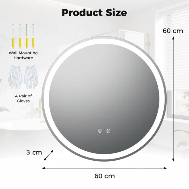 Promotion 60 cm apvalus LED vonios veidrodis sidabrinis