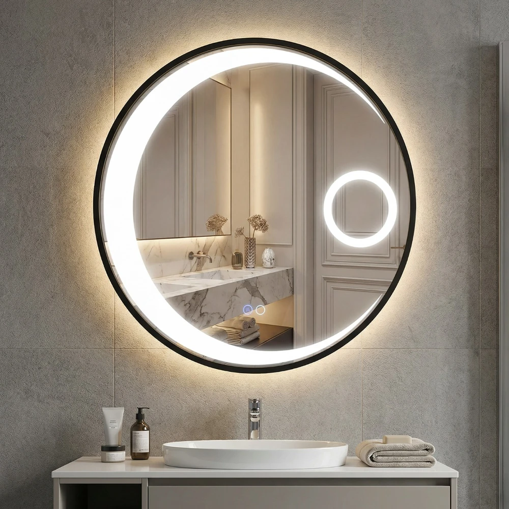 Promotion 61 cm apvalus veidrodis su 3x didinimu ir LED apšvietimu