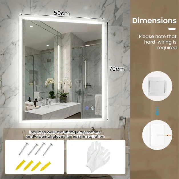 Promotion 70x50 cm LED vonios veidrodis sidabrinis