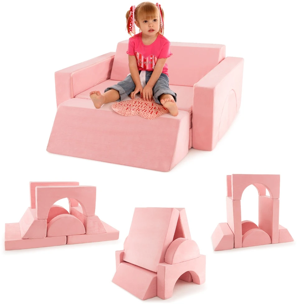 Promotion 8 dalių vaikų modulinis žaidimų sofa rožinė
