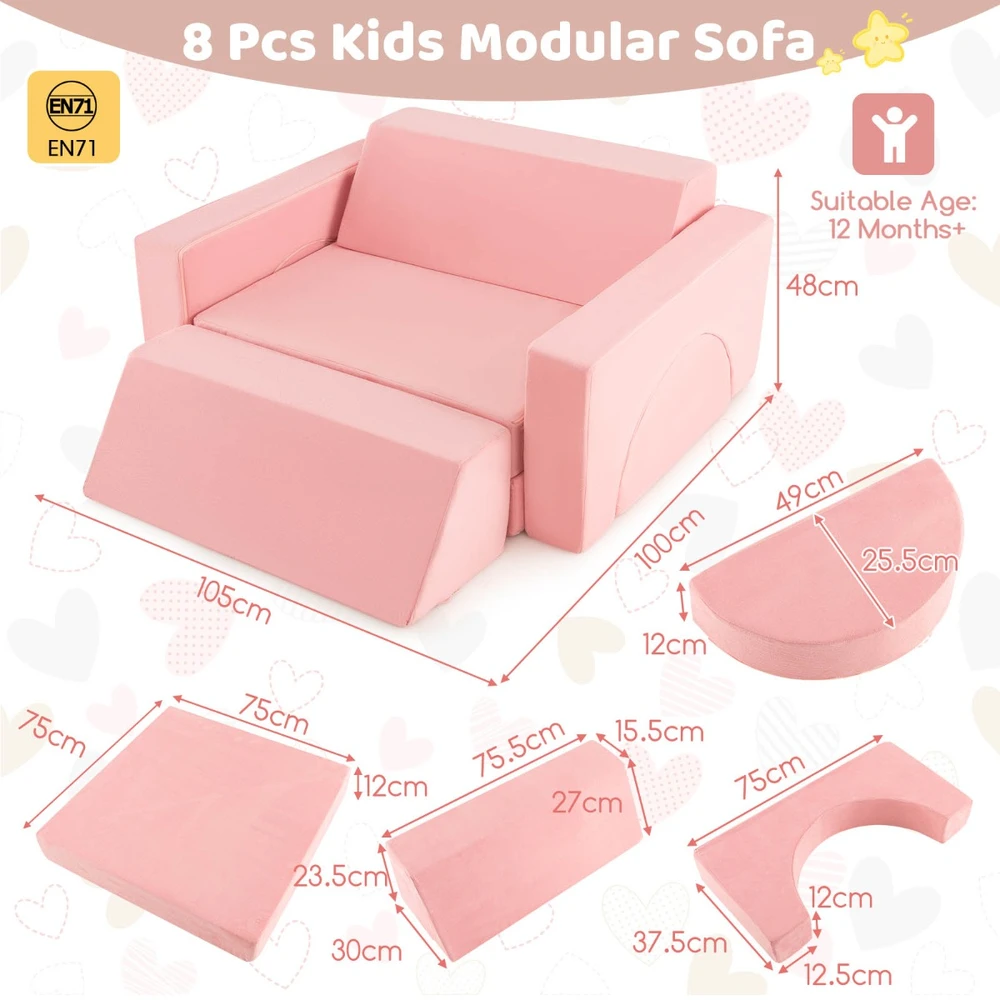 Promotion 8 dalių vaikų modulinis žaidimų sofa rožinė
