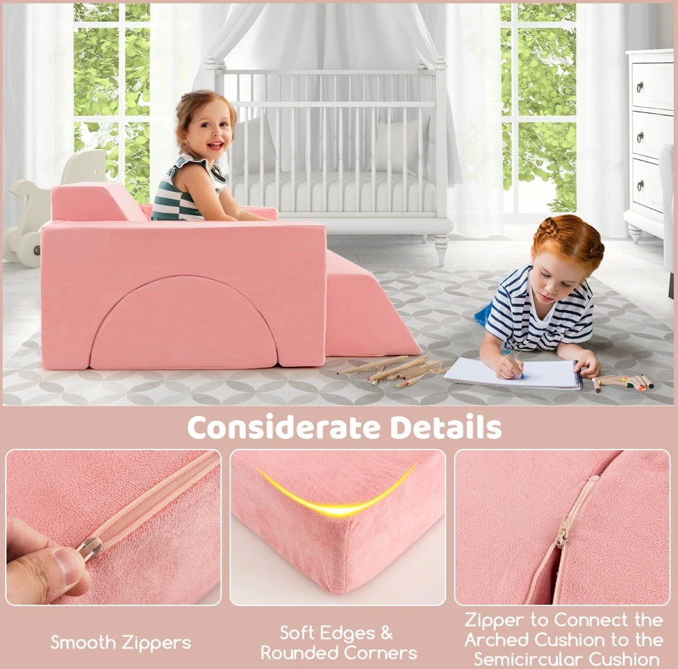 Promotion 8 dalių vaikų modulinis žaidimų sofa rožinė