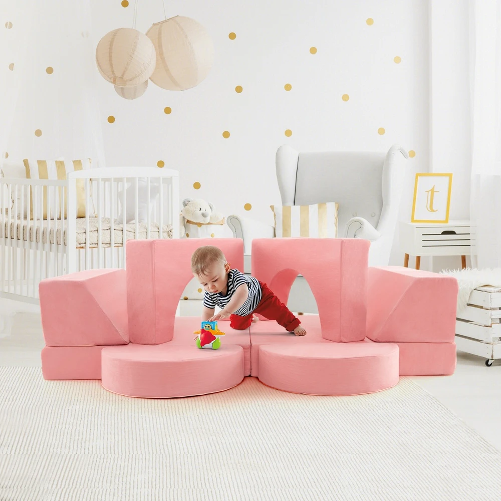 Promotion 8 dalių vaikų modulinis žaidimų sofa rožinė