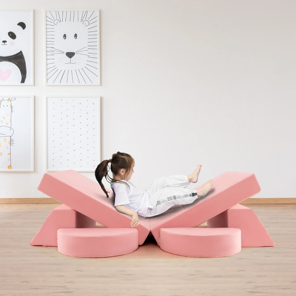 Promotion 8 dalių vaikų modulinis žaidimų sofa rožinė