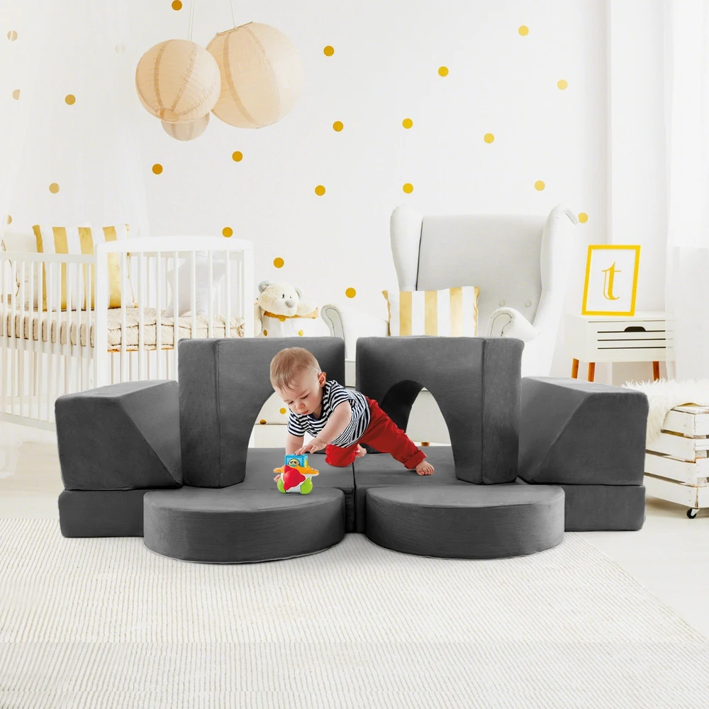 Promotion 8 dalių vaikų modulinis žaidimų sofa pilka