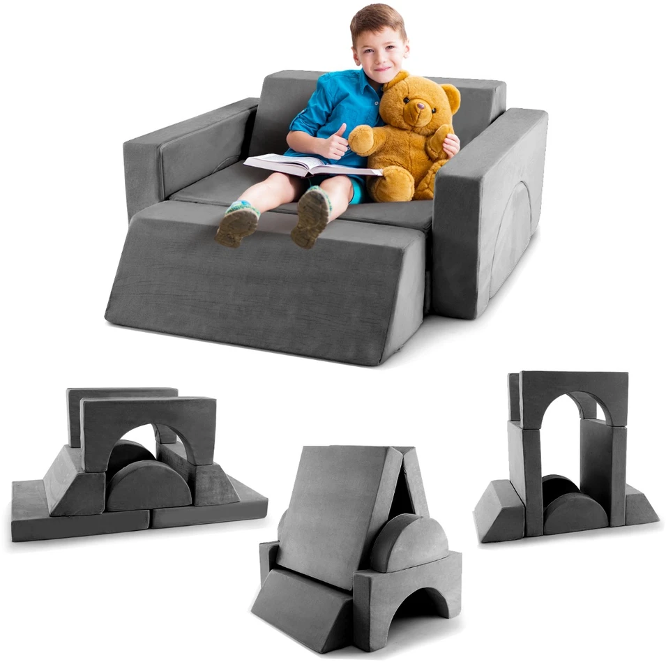 Promotion 8 dalių vaikų modulinis žaidimų sofa pilka