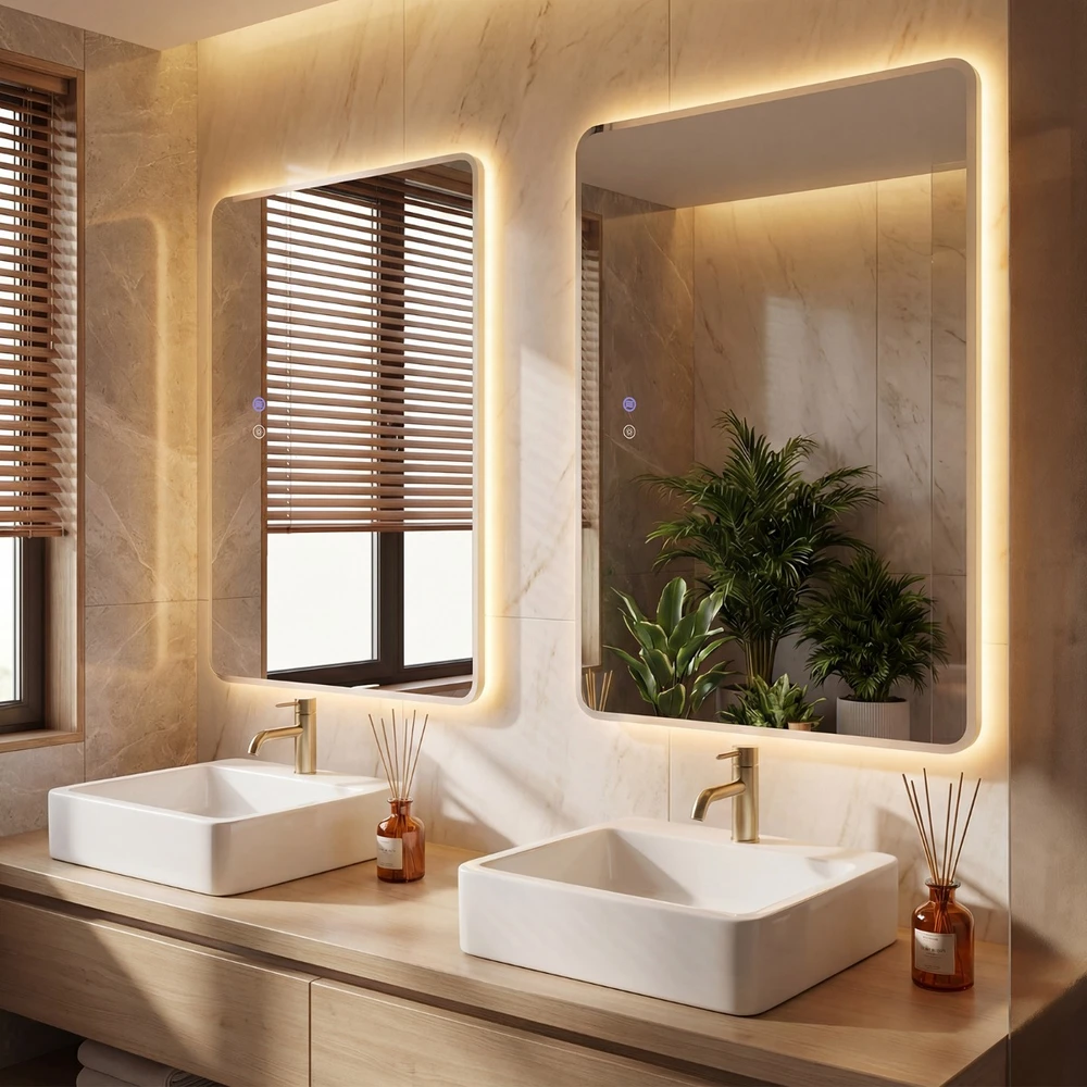 Promotion 80x60 cm LED vonios veidrodis su karštais stiklu
