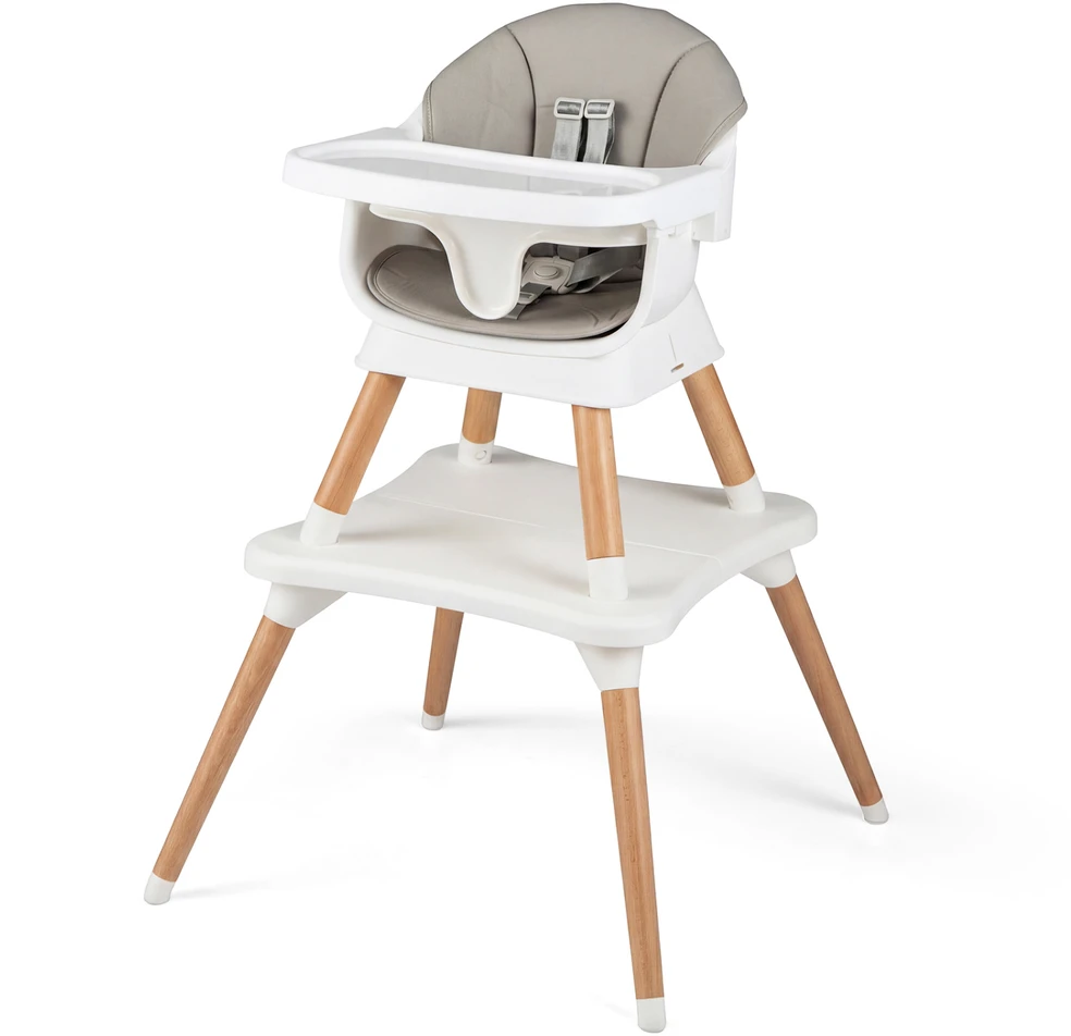 Promotion 9-in-1 aukštas kėdė su nuimamu padėklu, buko mediena, pilka