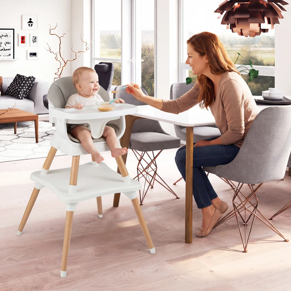 Promotion 9-in-1 aukštas kėdė su nuimamu padėklu, buko mediena, pilka