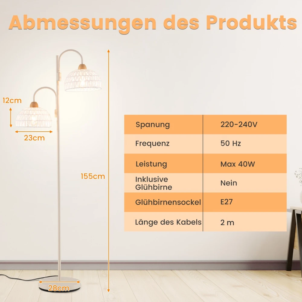 Promotion Balta 2 šviesų grindų lempa 350° pasukama
