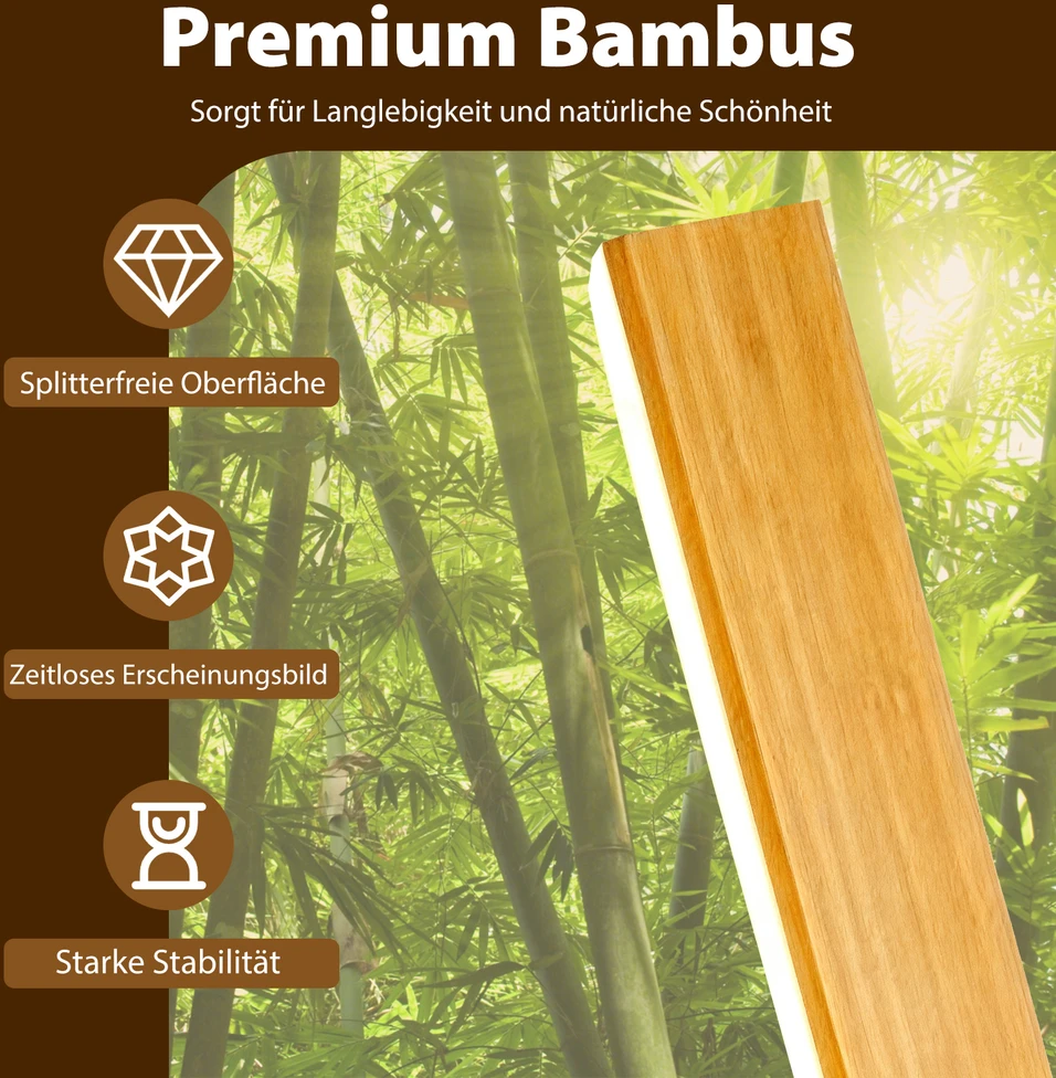 Promotion Bambuko grindų lempa su LED, reguliuojama, 122 cm
